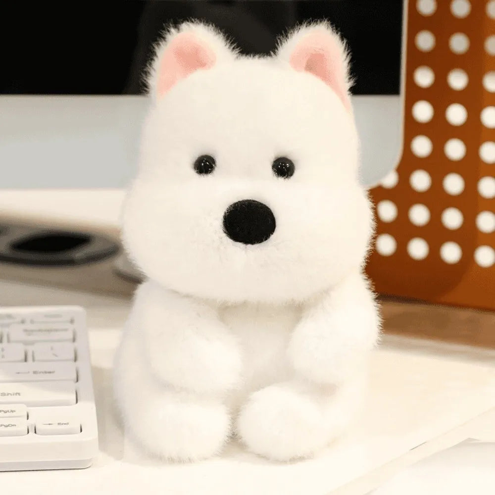 Little Cuddle Buddies mini white puppy with pink ears plush toy on white background