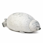 Sleepy Buddies chubby seal light grey plush toy with soft spotted pattern on white background